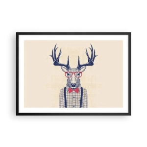 Affiche dans un cadre noir - Poster - Graphique stylisé d'un cerf portant des lunettes et un nœud papillon - 70x50cm - Une extravagance amusante - Décoration murale moderne pour le salon et la chambre ARTTOR