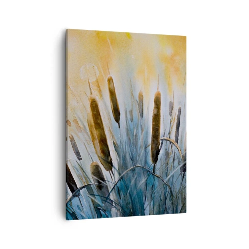 Impression sur toile - Image sur toile - Roseaux pittoresques sous les rayons du soleil - 50x70cm - Fraicheur de l'eau, chaleur du soleil - Décoration murale moderne pour le salon et la chambre ARTTOR