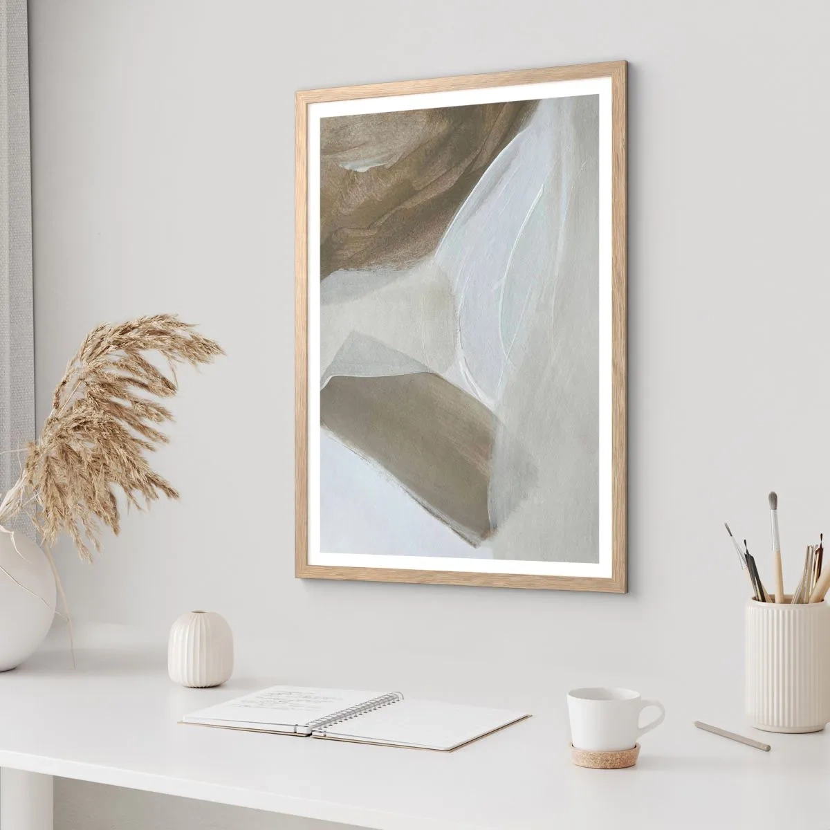 Affiche dans un chêne clair - Poster - Une vague de blanc - 70x100 cm