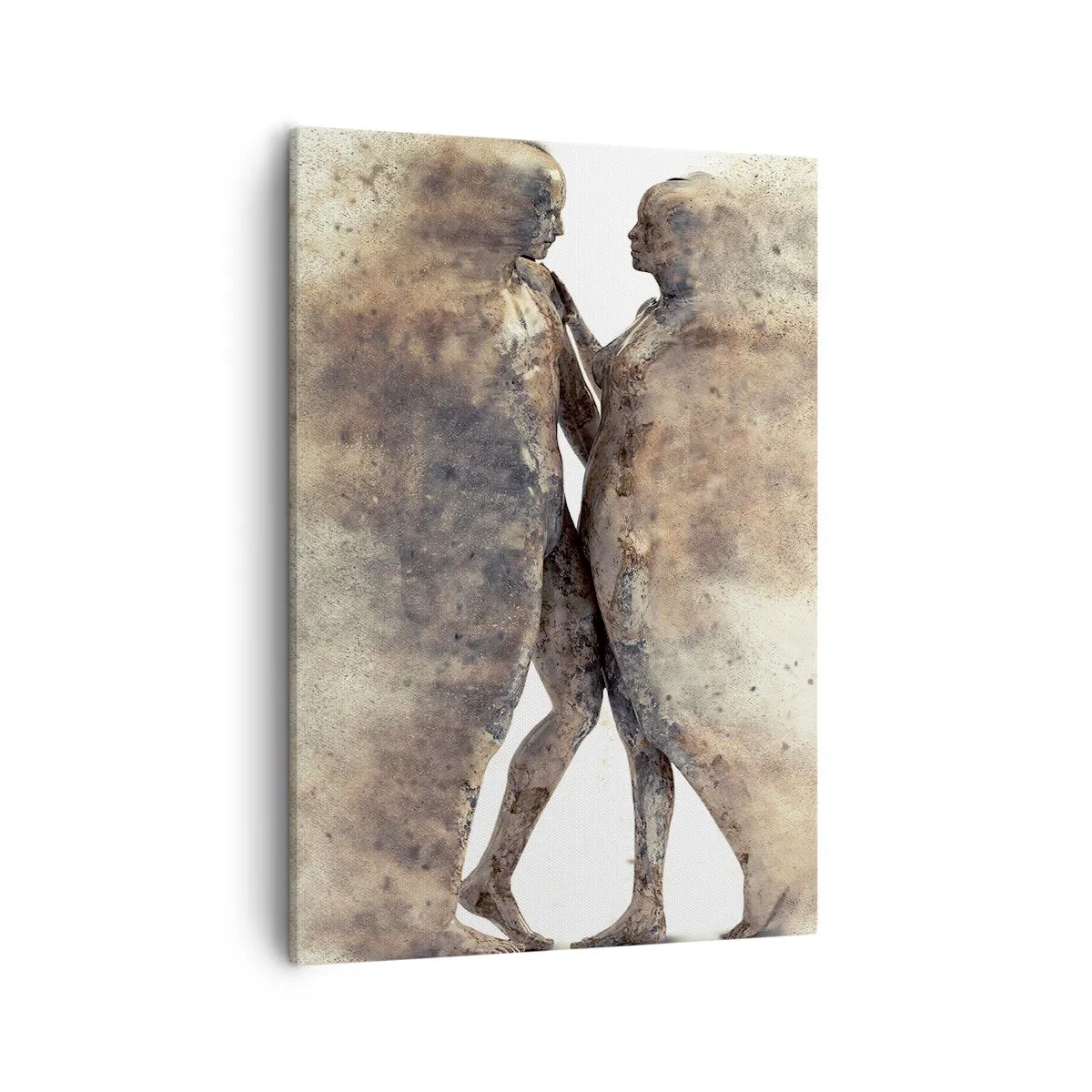 Impression sur toile - Image sur toile - Un duo abstrait de silhouettes aux tons sable - 50x70cm - Ils sont sortis de la poussière pour aimer - Décoration murale moderne pour le salon et la chambre ARTTOR