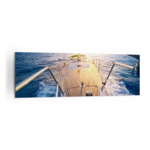 Impression sur toile - Image sur toile - Yacht en mer au coucher du soleil - 160x50cm - Courir sur les vagues - Décoration murale moderne pour le salon et la chambre ARTTOR