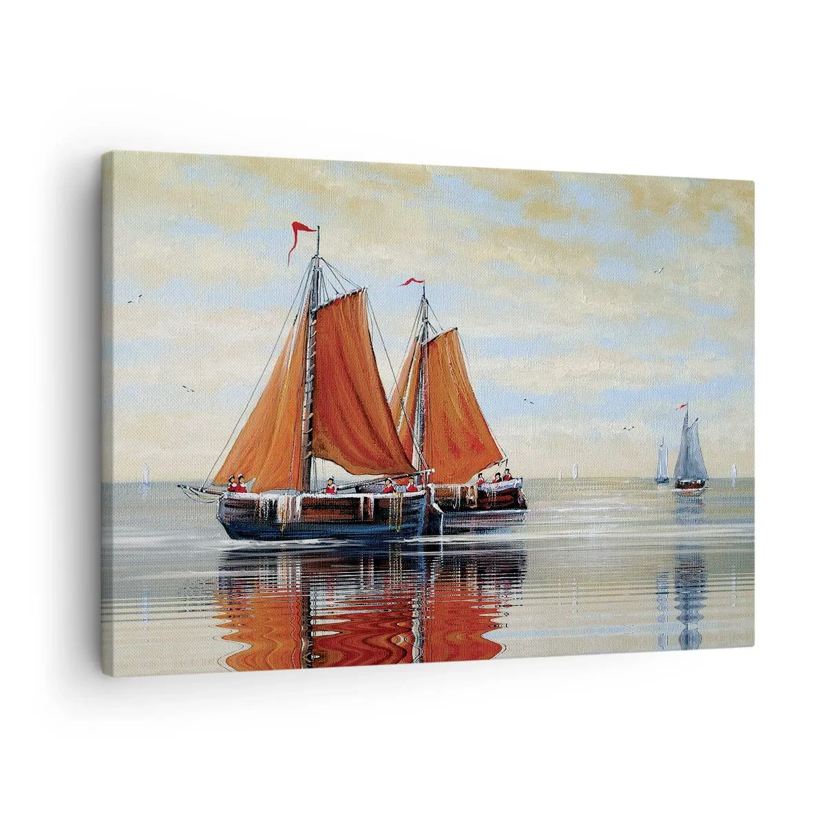 Impression sur toile - Image sur toile - Voiliers à deux mâts en eau calme - 70x50cm - He, navigue, marin - Décoration murale moderne pour le salon et la chambre ARTTOR
