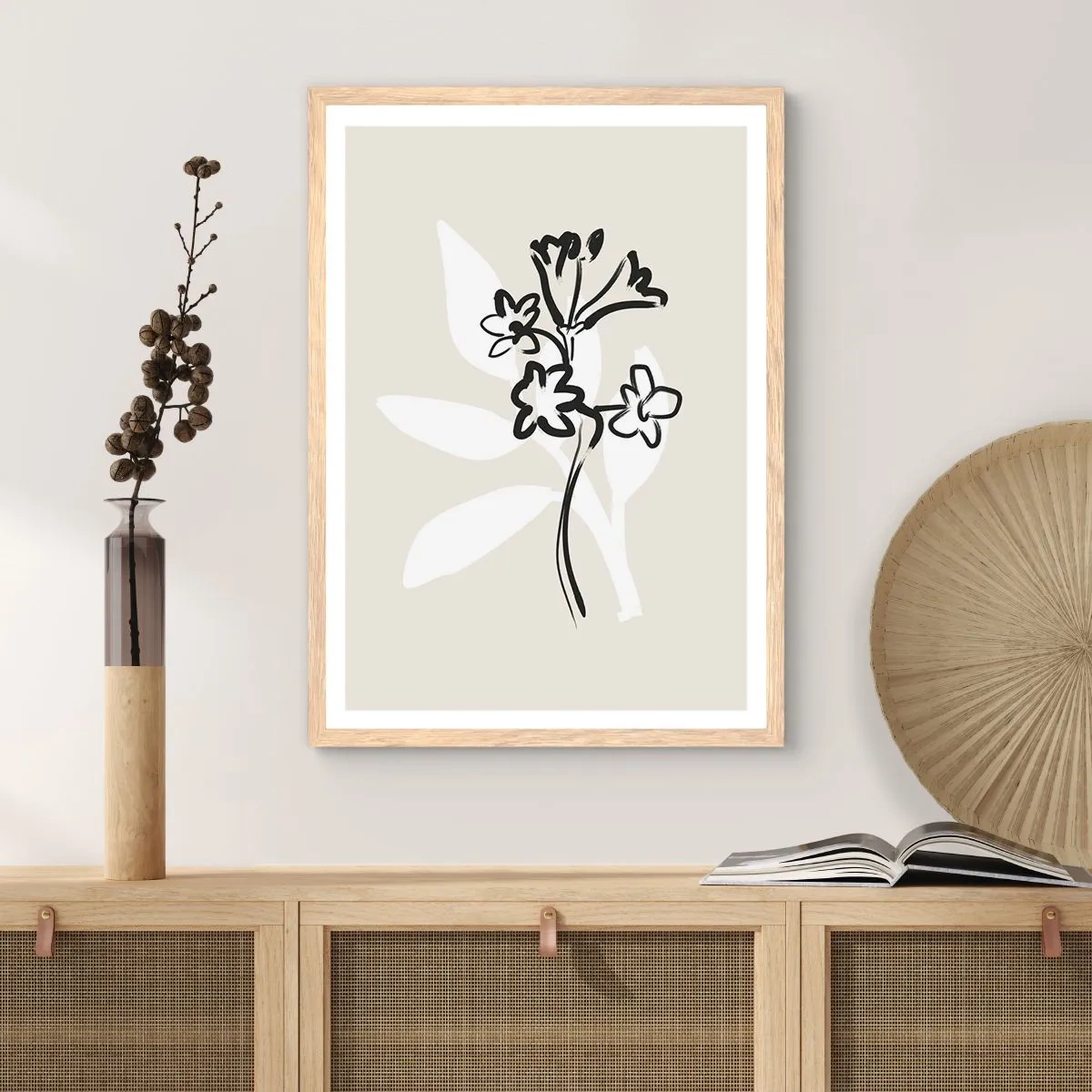 Affiche dans un chêne clair - Poster - Esquisse pour l'herbier - 70x100 cm