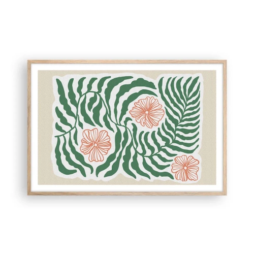Affiche dans un chêne clair - Poster - Fleurit en vert - 91x61 cm