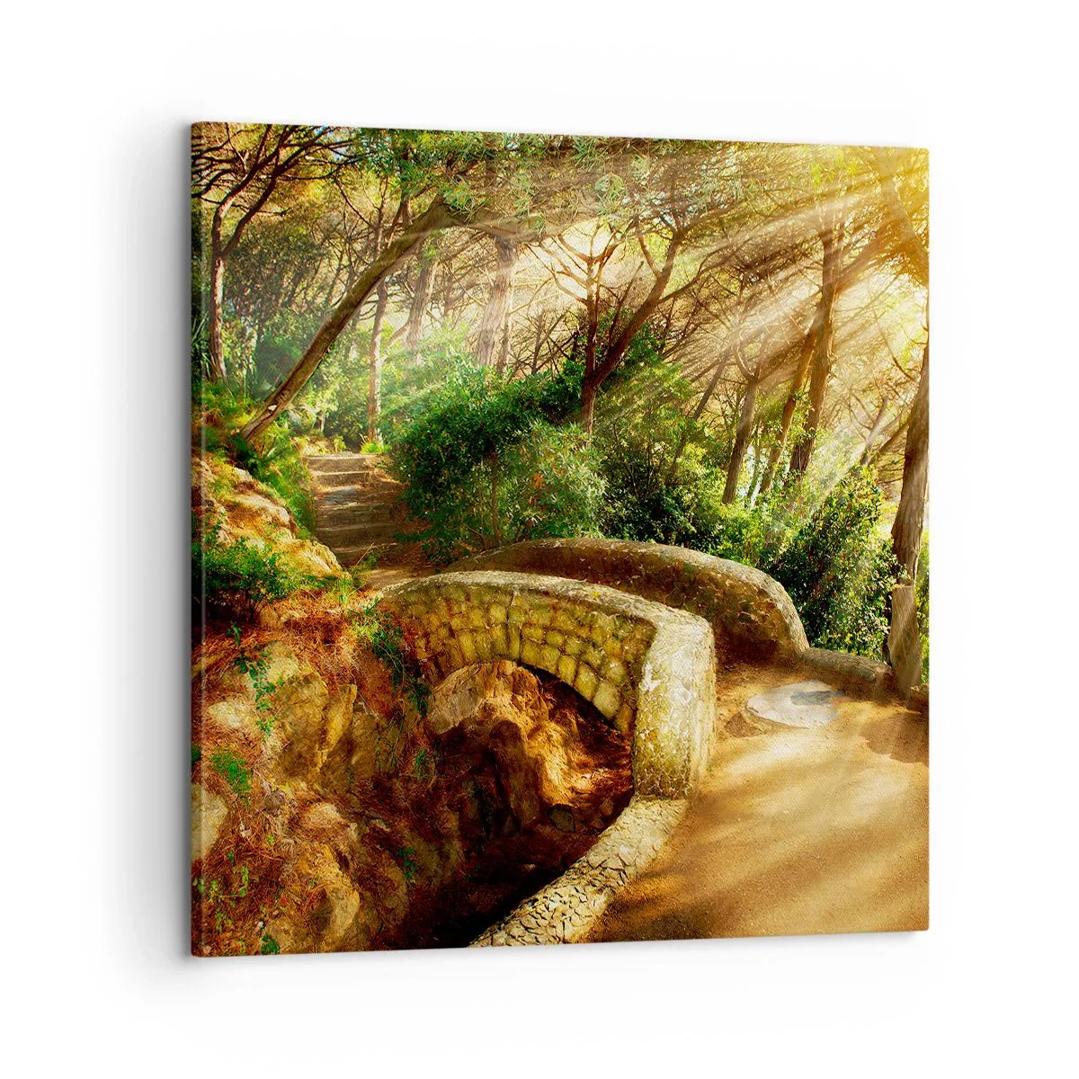 Impression sur toile - Image sur toile - Directement du pont dans une forêt de conte de fées - 60x60 cm
