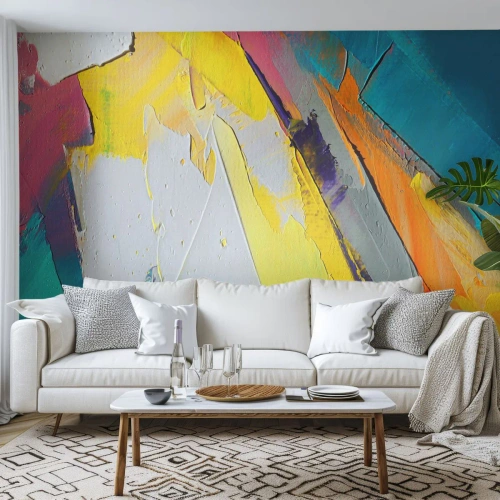 Papier Peint Photo Standard Eco - Coups de peinture abstraits colorés sur un fond texturé - 100x70cm - Anatomie du monde - Décoration murale moderne pour le salon et la chambre ARTTOR