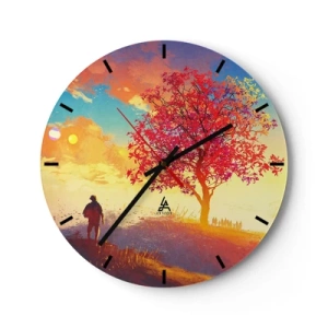 Horloge murale - Pendule murale - Un arbre aux couleurs d'automne avec une personne contre un ciel pittoresque - 30x30cm - Pèlerin à destination - Décoration murale moderne pour le salon, la cuisine et la chambre ARTTOR