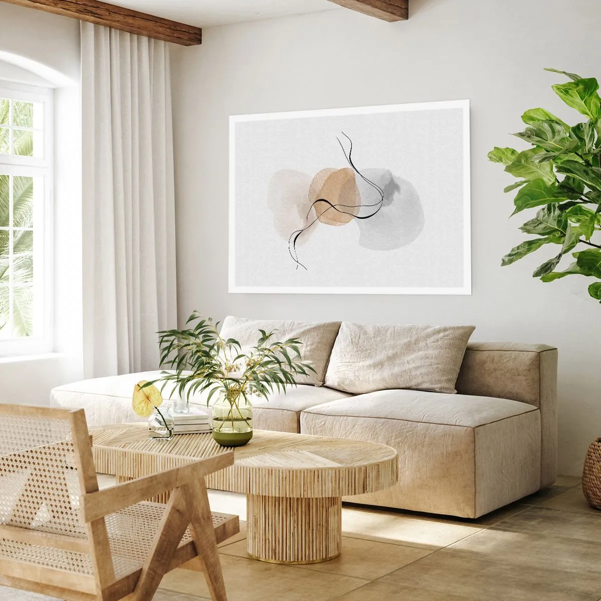 Affiche - Poster - Abstraction minimaliste dans les tons beige et gris - 100x70cm - Perles d'air - Décoration murale moderne pour le salon et la chambre ARTTOR