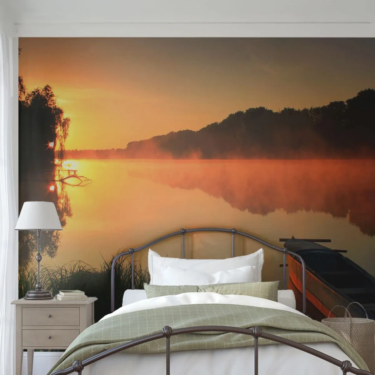 Papier Peint Autocollant Deluxe Sticker - Lever du soleil sur l'eau comme un miroir - Paysage, Lac, Matin - 250x175 cm