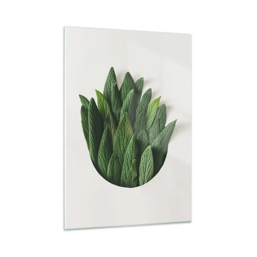 Impression sur verre - Image sur verre - Feuilles vertes disposées en forme de vase sur fond blanc - 50x70cm - Curiosité sans retenue - Décoration murale moderne pour le salon et la chambre ARTTOR