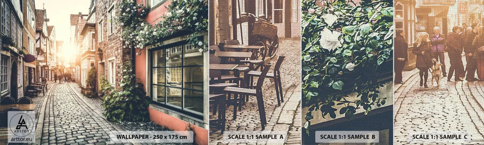 Échantillon de Papier Peint Premium Canvas - Allée de roses en lueur rose - Ville, Pays-Bas, Architecture - 100x30 cm