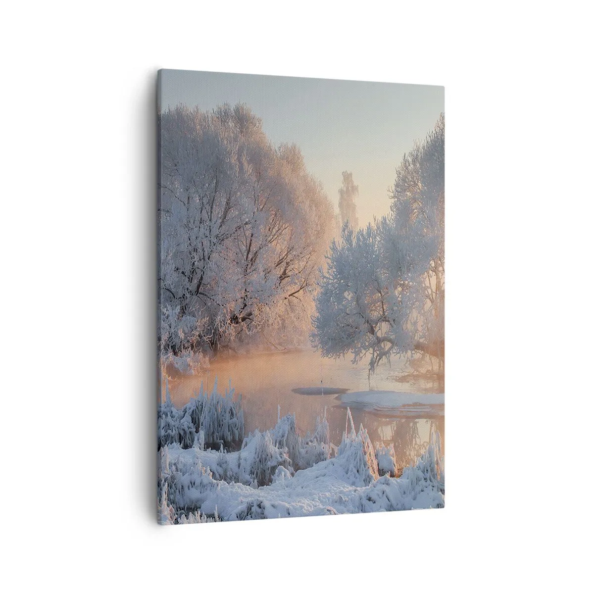 Impression sur toile - Image sur toile - Paysage d'hiver avec des arbres enneigés et un coucher de soleil - 50x70cm - Tout dans le soleil brille en cristal - Décoration murale moderne pour le salon et la chambre ARTTOR