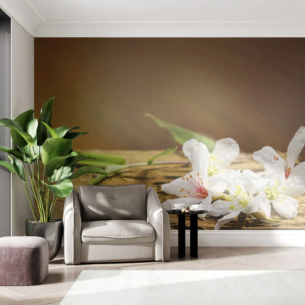 Papier Peint Autocollant Deluxe Sticker - Une promesse innocente - Fleurs, Bambou, Spa - 250x175 cm