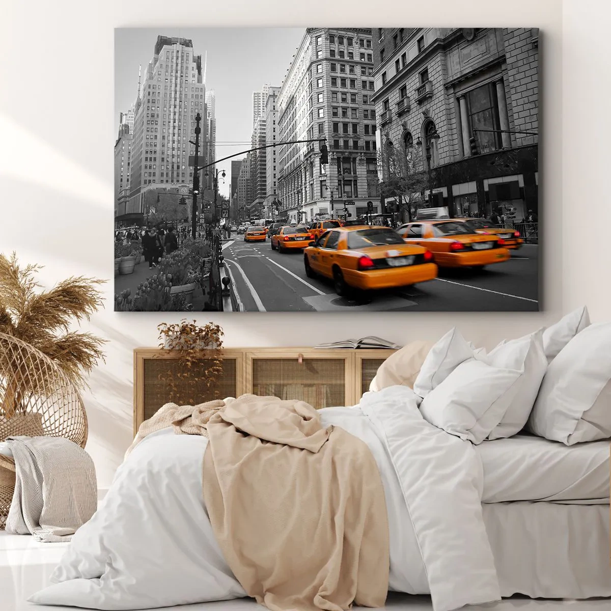 Impression sur toile - Image sur toile - Taxis jaunes dans les rues de New York - 70x50cm - Soleil des grandes villes - Décoration murale moderne pour le salon et la chambre ARTTOR