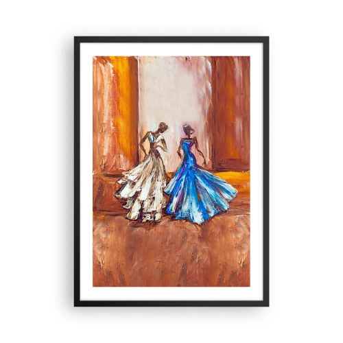 Affiche dans un cadre noir - Poster - Deux femmes en robes sur fond d'intérieur doré - 50x70cm - Un duo reconnaissant - Décoration murale moderne pour le salon et la chambre ARTTOR