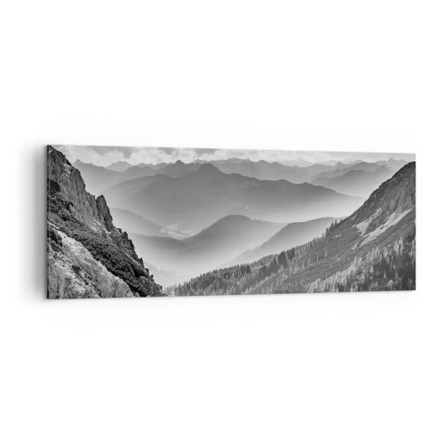 Impression sur toile - Image sur toile - Paysage de montagne en noir et blanc avec des nuages au-dessus des sommets - 140x50cm - Jusqu'à l'horizon - Décoration murale moderne pour le salon et la chambre ARTTOR