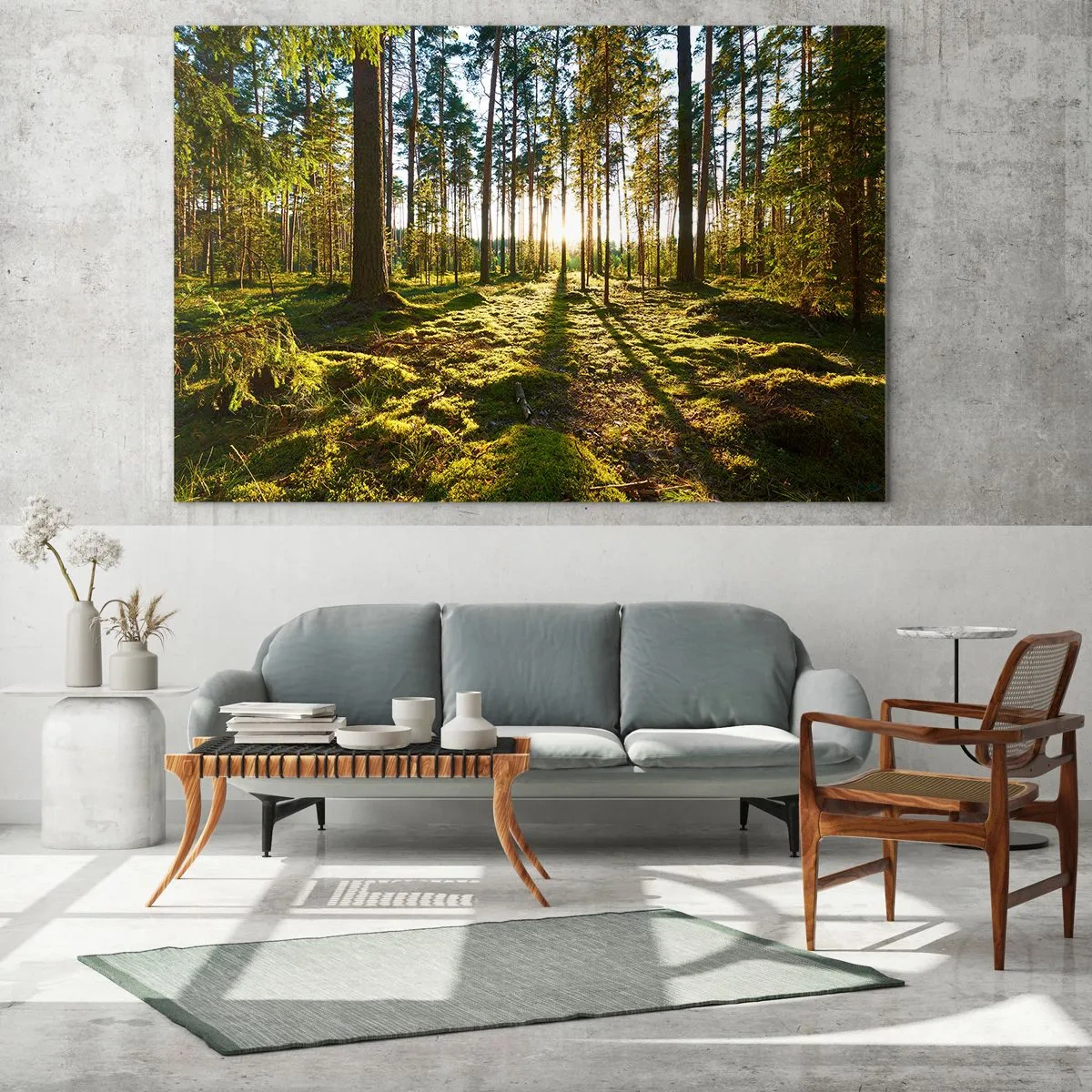 Impression sur verre - Image sur verre - Les rayons du soleil pénètrent à travers les arbres de la forêt - 70x50cm - … Derrière les sept forêts - Décoration murale moderne pour le salon et la chambre ARTTOR