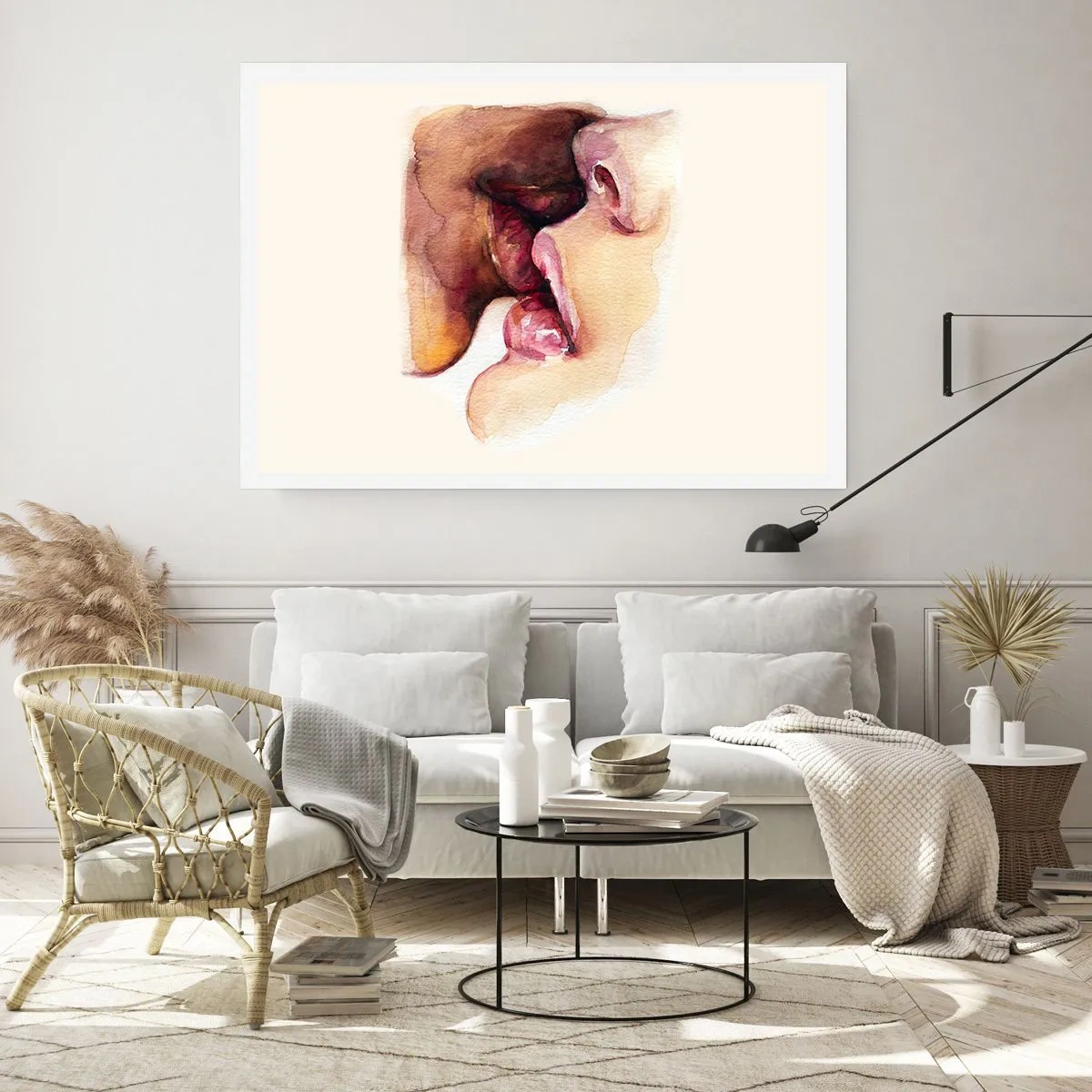 Affiche - Poster - Une aquarelle représentant un gros plan d'un visage - 100x70cm - Comme le jour et la nuit, la terre et le ciel - Décoration murale moderne pour le salon et la chambre ARTTOR