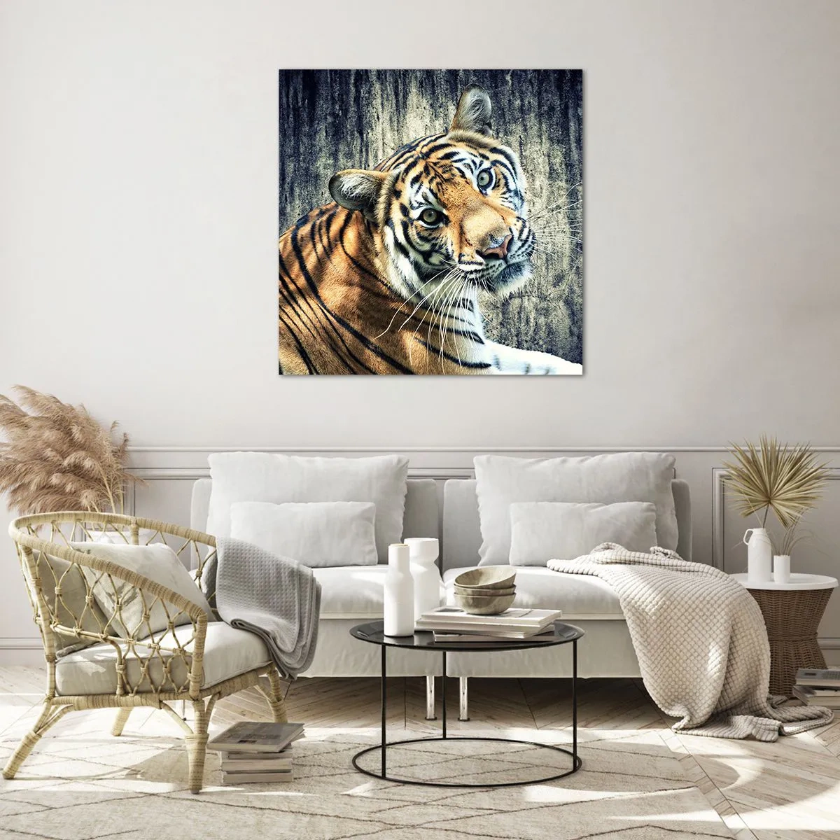 Impression sur verre - Image sur verre - Portrait dans les flots de lumière - 70x70 cm