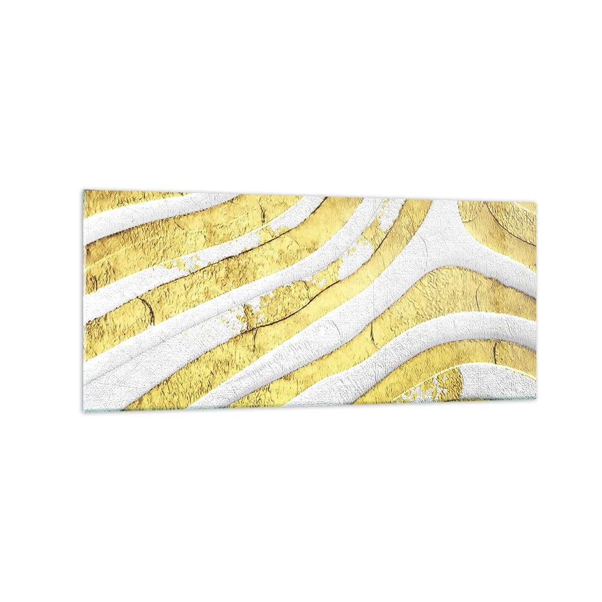 Impression sur verre - Image sur verre - Lignes abstraites dorées et blanches dans une texture 3D - 120x50cm - Composition en blanc et or - Décoration murale moderne pour le salon et la chambre ARTTOR