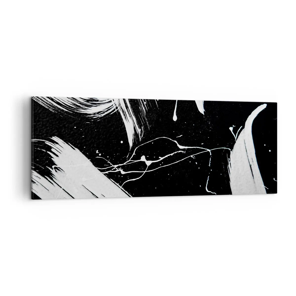 Impression sur toile - Image sur toile - Traits blancs abstraits sur fond noir - 140x50cm - Briser les ténèbres - Décoration murale moderne pour le salon et la chambre ARTTOR