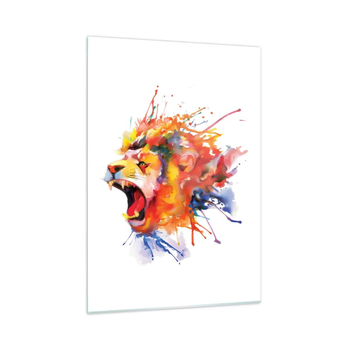 Impression sur verre - Image sur verre - Lion coloré dans un style aquarelle sur fond blanc - 50x70cm - exploser de colère - Décoration murale moderne pour le salon et la chambre ARTTOR
