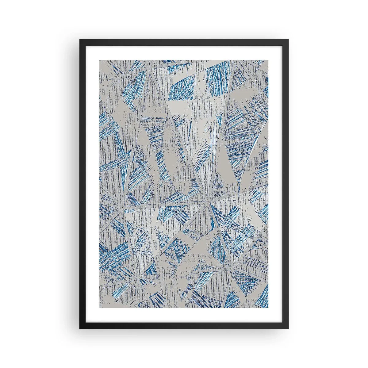Affiche dans un cadre noir - Poster - Abstraction géométrique dans les tons de bleu et de gris - 50x70cm - Dans un labyrinthe bleu-gris - Décoration murale moderne pour le salon et la chambre ARTTOR