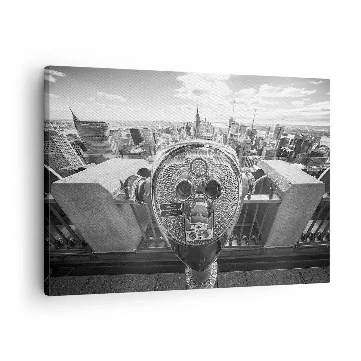 Impression sur toile - Image sur toile - Vue monochrome à travers le télescope du panorama de la ville - 70x50cm - Ville sur les villes - Décoration murale moderne pour le salon et la chambre ARTTOR