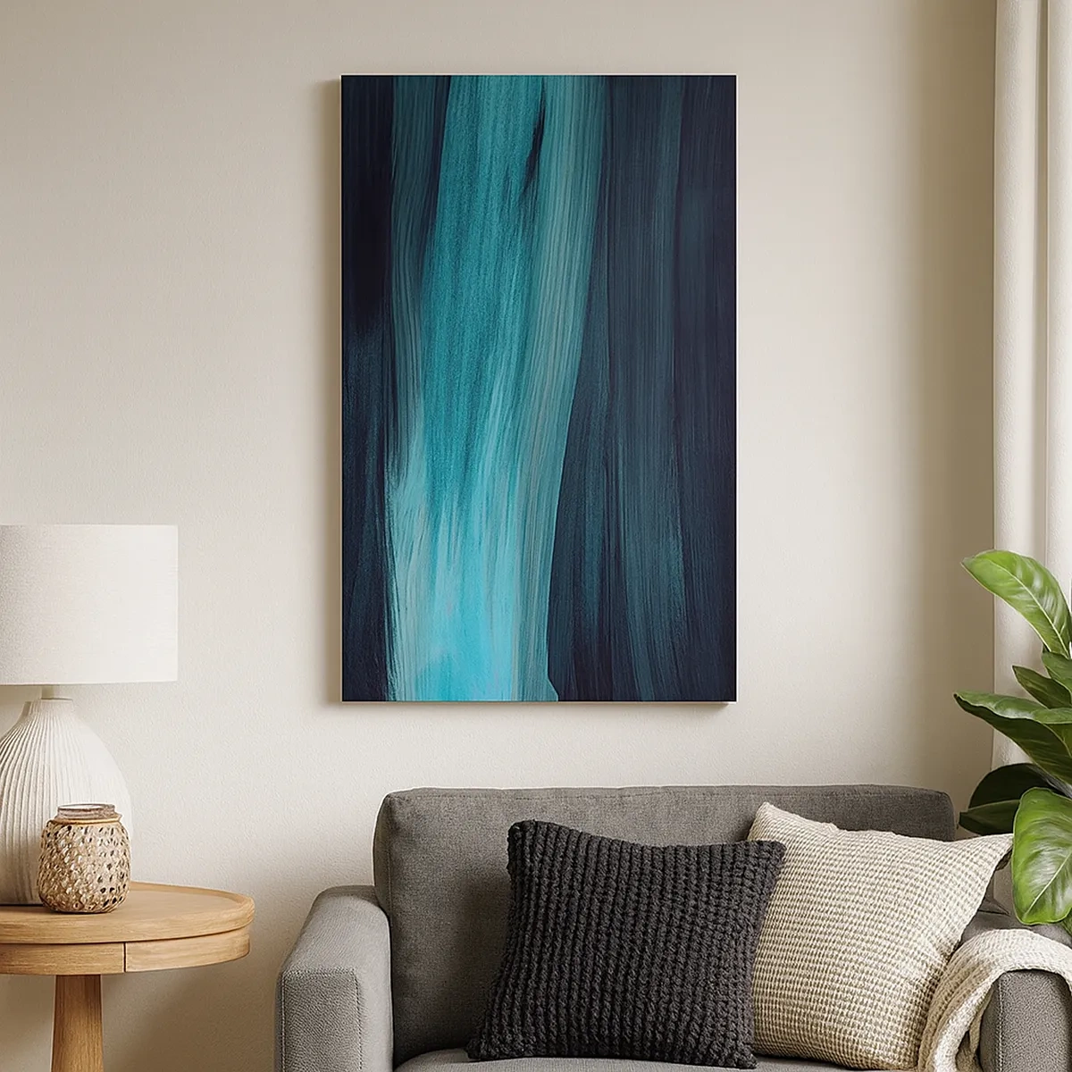 Impression sur toile - Image sur toile - De subtiles vagues abstraites dans des tons bleus foncés - 50x70cm - Suivez le courant - Décoration murale moderne pour le salon et la chambre ARTTOR