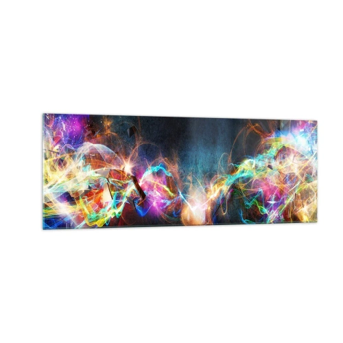 Impression sur verre - Image sur verre - Des éclairs de lumière colorés dans une composition abstraite - 140x50cm - Joyeusement contre l'obscurité - Décoration murale moderne pour le salon et la chambre ARTTOR
