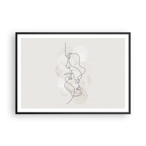 Affiche dans un cadre noir - Poster - Contour abstrait de deux visages sur fond clair - 100x70cm - Emmêlé dans une étreinte - Décoration murale moderne pour le salon et la chambre ARTTOR