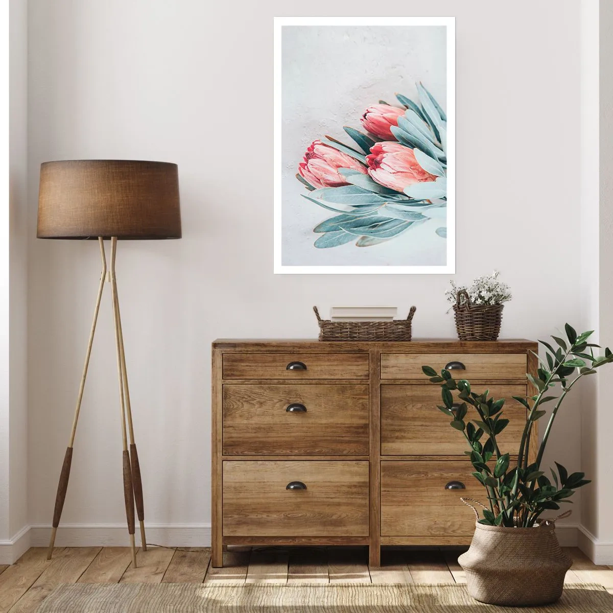 Affiche - Poster - Une composition subtile de fleurs de protéa sur un fond clair - 50x70cm - Honte de leur propre beauté - Décoration murale moderne pour le salon et la chambre ARTTOR