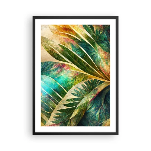 Affiche dans un cadre noir - Poster - Une composition feuillue aux tons verts et dorés - 50x70cm - Les couleurs des tropiques - Décoration murale moderne pour le salon et la chambre ARTTOR