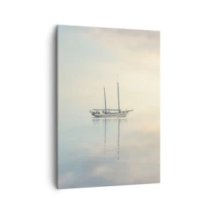 Impression sur toile - Image sur toile - Un bateau sur une mer calme dans une douce lumière - 50x70cm - Dans une mer de silence - Décoration murale moderne pour le salon et la chambre ARTTOR