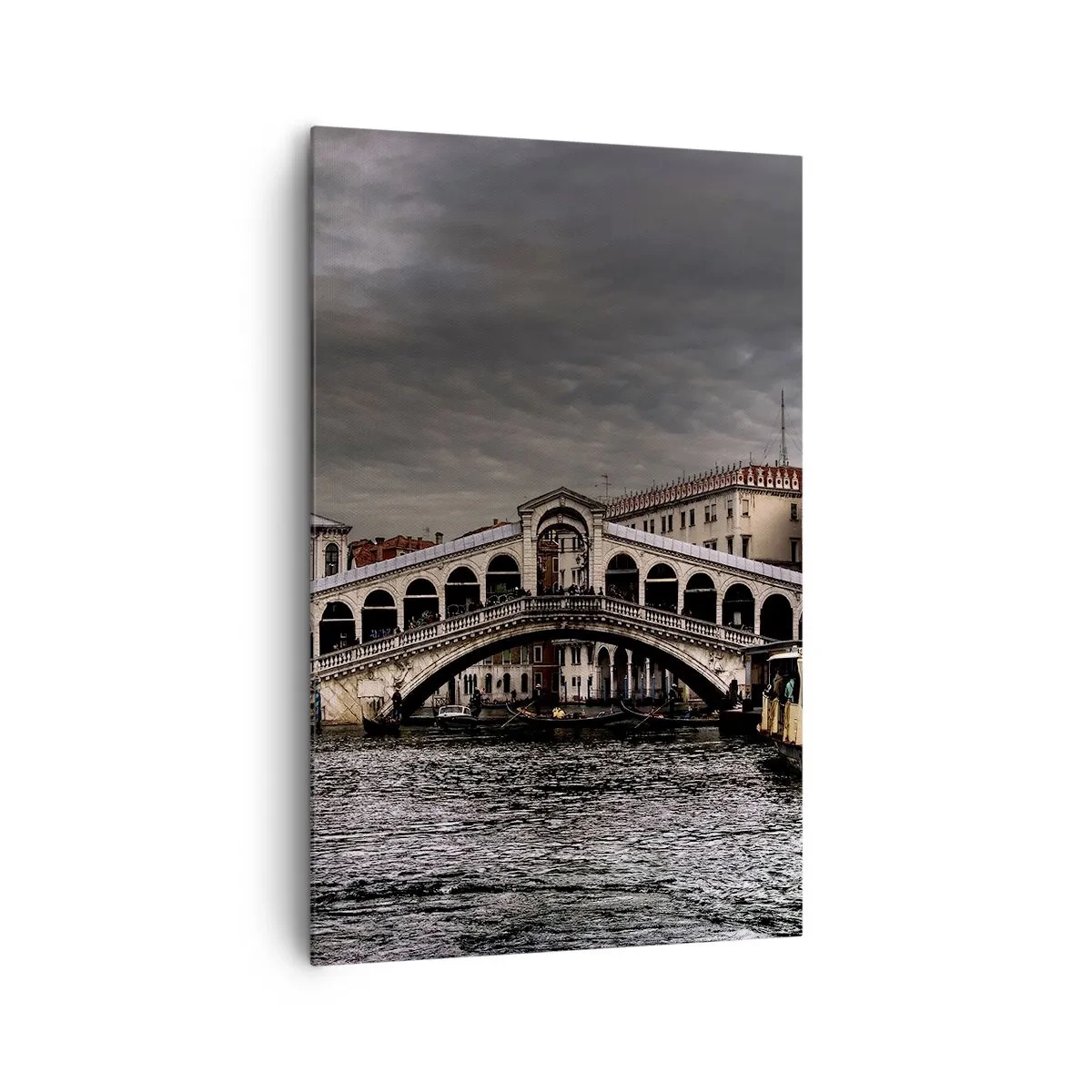 Impression sur toile - Image sur toile - Pont du Rialto à Venise sur le Grand Canal, architecture classique. - 80x120cm - Promesse d'une soirée vénitienne - Décoration murale moderne pour le salon et la chambre ARTTOR