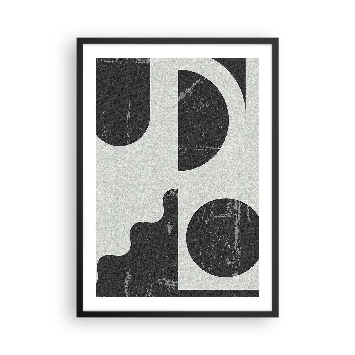 Affiche dans un cadre noir - Poster - Composition géométrique abstraite en noir et gris - 50x70cm - Composition dessus et dessous - Décoration murale moderne pour le salon et la chambre ARTTOR