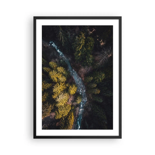 Affiche dans un cadre noir - Poster - Vue aérienne d'un ruisseau forestier - 50x70cm - De plus en plus vite - Décoration murale moderne pour le salon et la chambre ARTTOR