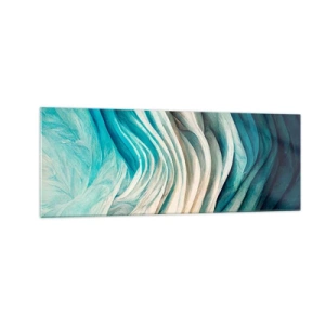 Impression sur verre - Image sur verre - Ondes dynamiques dans des tons de bleu et de blanc - 140x50cm - Insatiabilité bleue - Décoration murale moderne pour le salon et la chambre ARTTOR