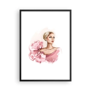 Affiche dans un cadre noir - Poster - Femme élégante en robe rose - 50x70cm - Comme peinte... - Décoration murale moderne pour le salon et la chambre ARTTOR