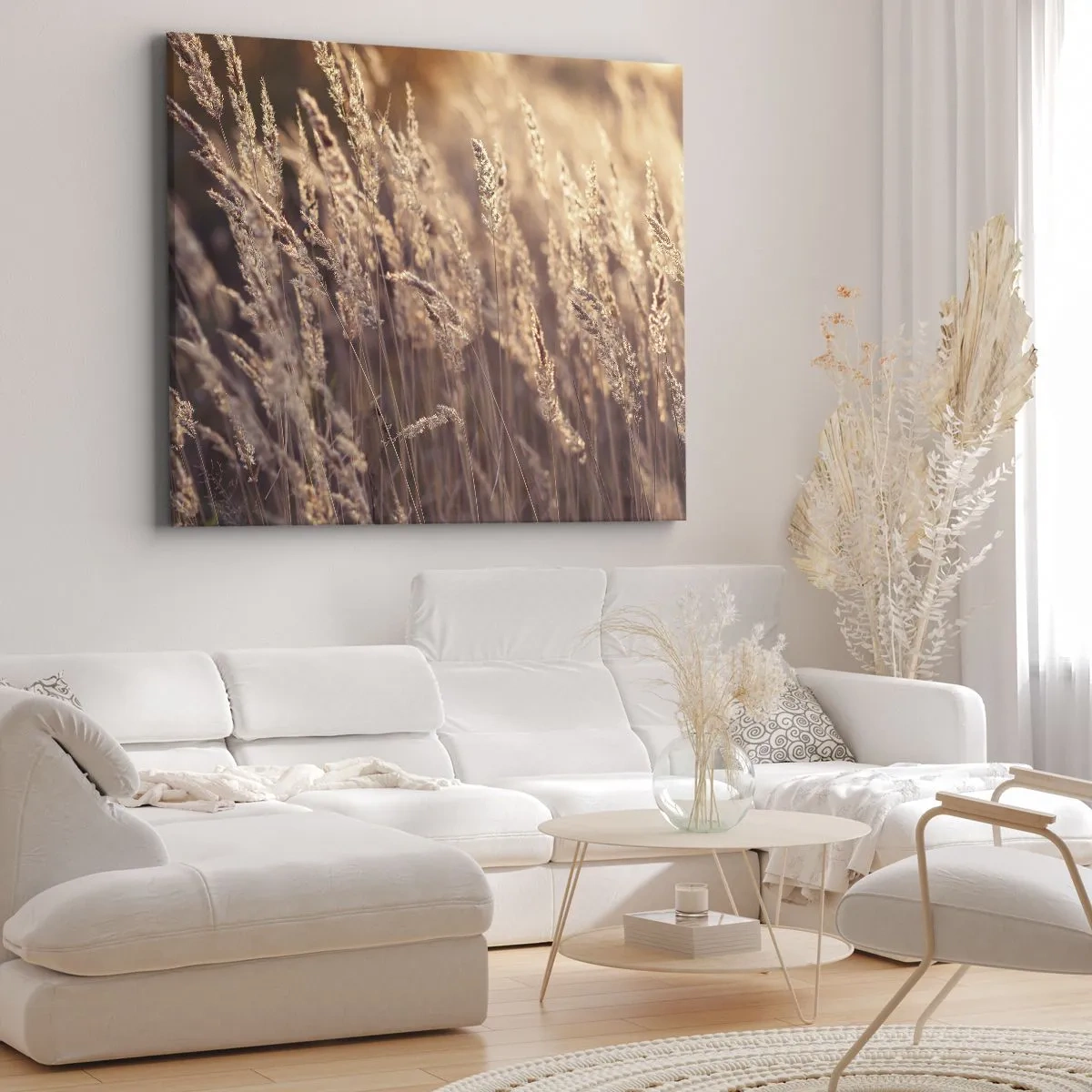 Impression sur toile - Image sur toile - Herbes dorées sur fond de soleil couchant - 70x50cm - Prêt à accueillir l'automne - Décoration murale moderne pour le salon et la chambre ARTTOR