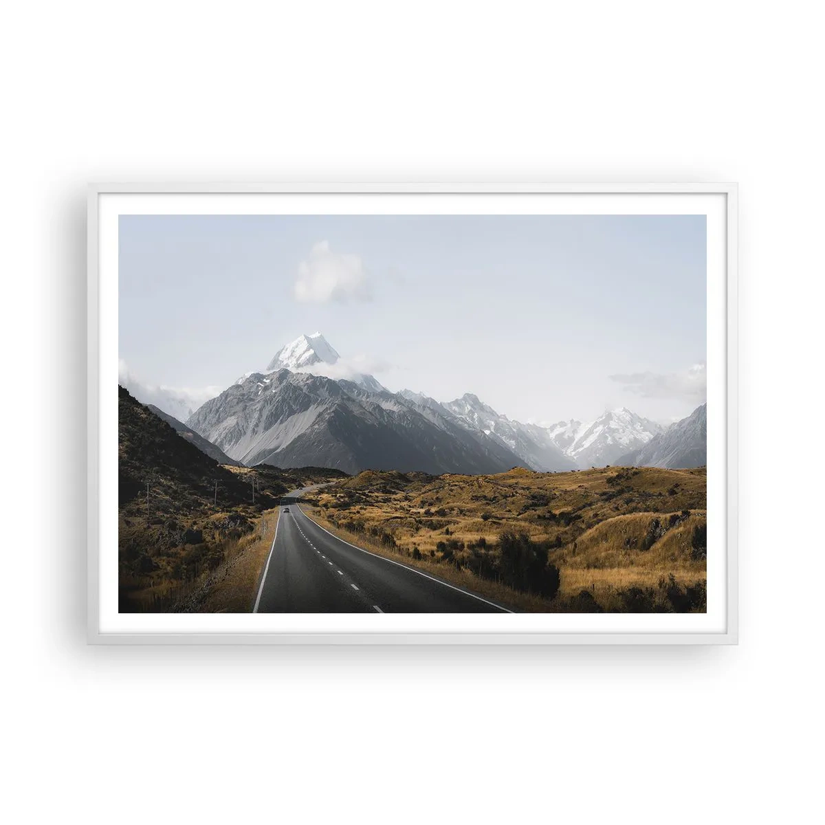Affiche dans un cadre blanc - Poster - Chemin vers le coeur de la montagne - 100x70 cm