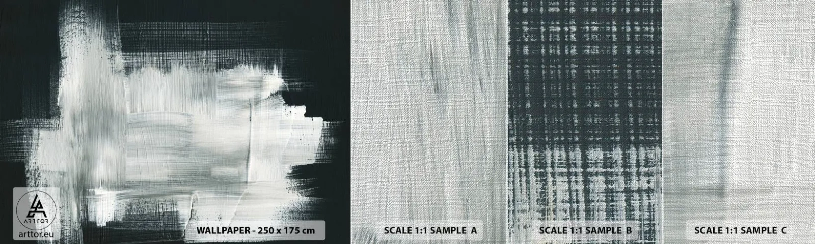 Échantillon de Papier Peint Premium Canvas - Tissé à la verticale et à l'horizontale - Abstraction, Morceau, Noir et blanc - 100x30 cm