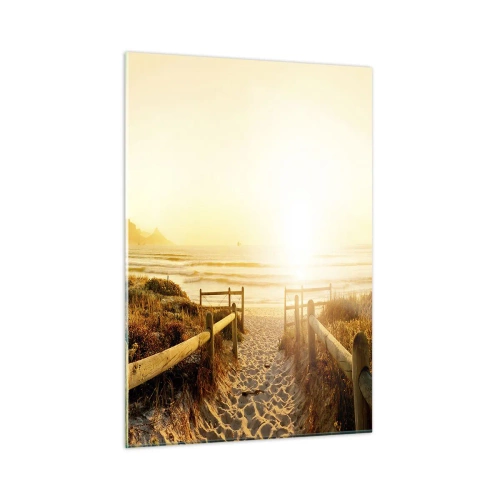 Impression sur verre - Image sur verre - Chemin sur la dune menant à la plage au coucher du soleil - 50x70cm - A travers la dune, vers le soleil - Décoration murale moderne pour le salon et la chambre ARTTOR