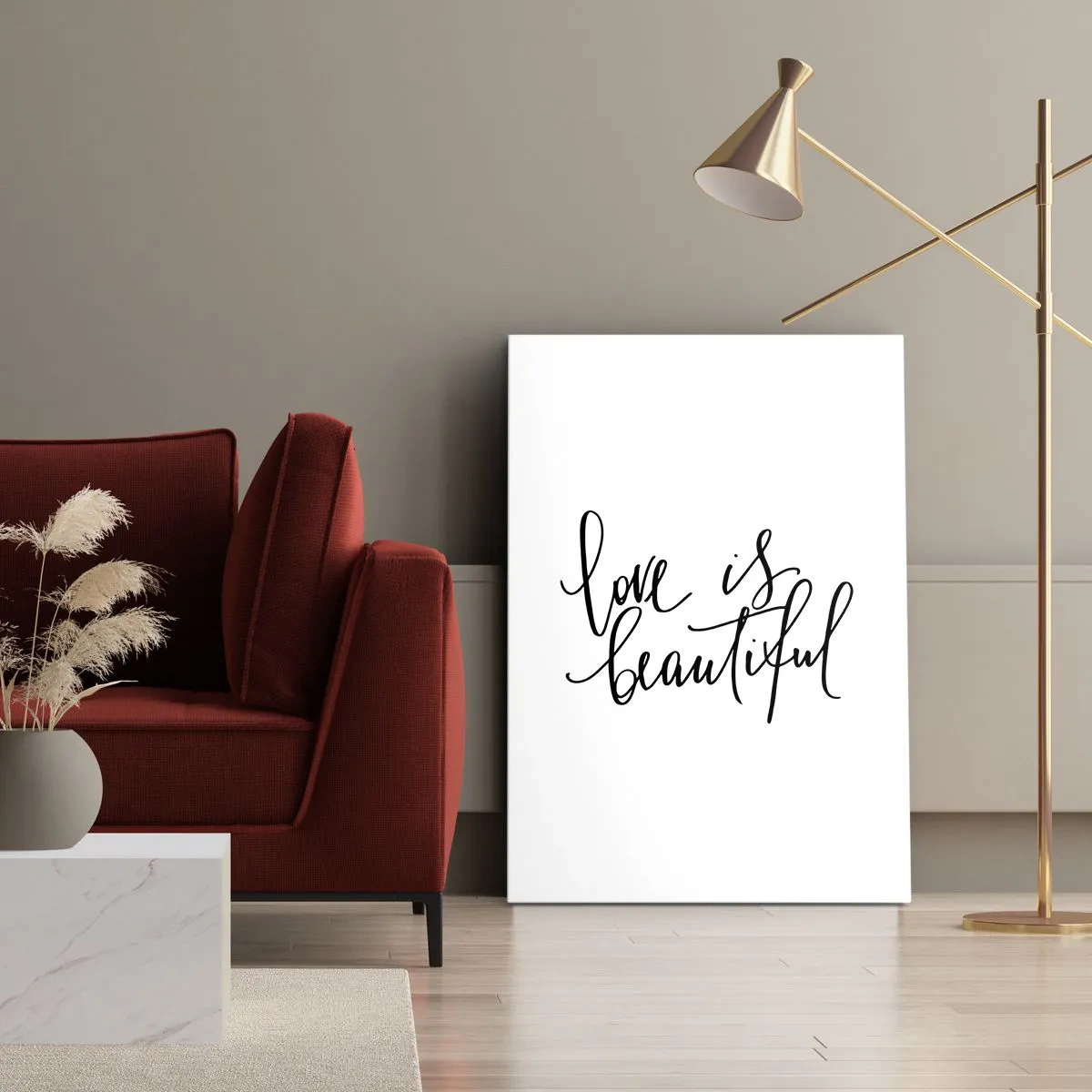 Impression sur toile - Image sur toile - Inscription noire « l'amour est beau » sur fond blanc - 80x120cm - Lire et répéter - Décoration murale moderne pour le salon et la chambre ARTTOR