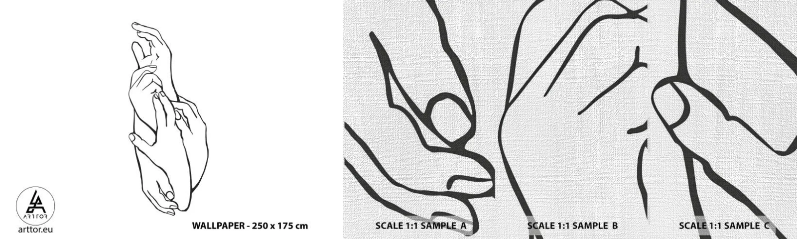 Échantillon de Papier Peint Premium Canvas - Bon contact - Mains, Doubler, Minimalisme - 100x30 cm