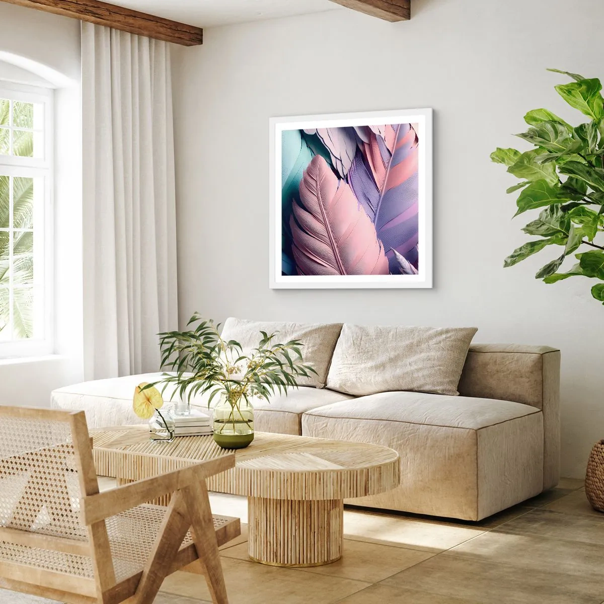 Affiche dans un cadre blanc - Poster - Oiseau chic - 60x60 cm