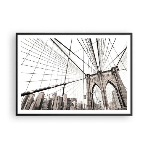 Affiche dans un cadre noir - Poster - Le pont de Brooklyn en monochrome - 100x70cm - Cathédrale New Yorkaise - Décoration murale moderne pour le salon et la chambre ARTTOR