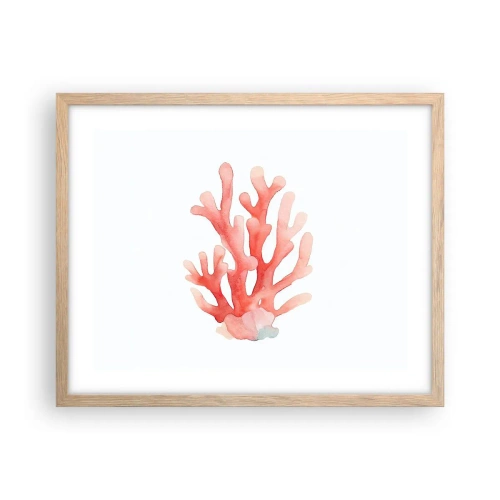 Affiche dans un chêne clair - Poster - Corail couleur corail - 50x40 cm
