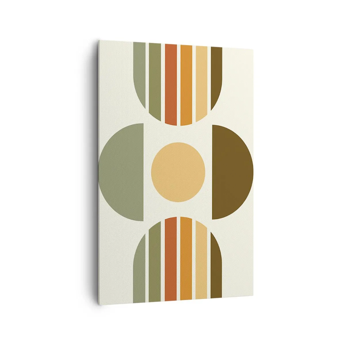 Impression sur toile - Image sur toile - Composition géométrique avec des demi-cercles et des rayures dans des tons terreux - 80x120cm - Dans les coulaurs de la terre - Décoration murale moderne pour le salon et la chambre ARTTOR