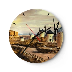 Horloge murale - Pendule murale - Moulins à vent sur les collines de La Mancha - 30x30cm - Don Quichotte est sur le point d'arriver - Décoration murale moderne pour le salon, la cuisine et la chambre ARTTOR
